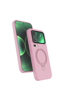 Xiaomi 17 Pro Max Uyumlu Magsafe Şarj Özellikli Standlı Halka Yüzüklü Samara Kılıf Kapak Pembe