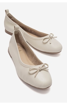 Luvi Shoes 01 Krem Cilt Hakiki Deri Kadın Babet Ayakkabı