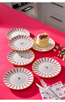 6lı Pasta Servis Tabağı Seti - Kuş Desenli Çizgili Kek Tatlı Kurabiye Davet Sunum Tabak Takımı -17cm Beyaz - Pembe 6lı Pasta Servis Tabağı Seti - Kuş Desenli Çizgili Kek Tatlı Kurabiye Davet Sunum Tabak Takımı -17cm Beyaz - Pembe