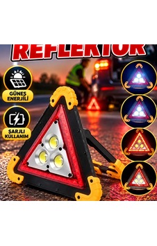 Şarjlı Güneş Enerjili Reflektör Işıklı İkaz Lambası Çok Fonksiyonlu Üçgen Reflektör