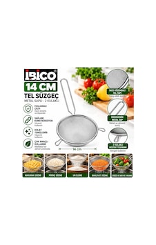 İbico İ22-299 Tel Süzgeç 14cm Sap: 15cm 2 Kulaklı Metal Saplı - 12'li Paket