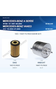 Mercedes Benz A W168 / Mercedes Benz Vaneo 414 Yağ+yakıt Filtre Bakım Seti Mercedes Benz A W168 / Mercedes Benz Vaneo 414 Yağ+yakıt Filtre Bakım Seti