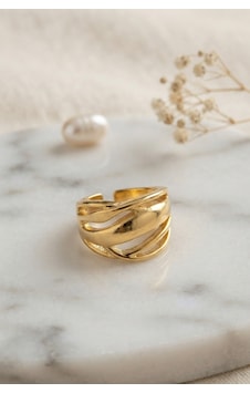 Örgü Formlu Geniş Tasarım Gold Renk Yüzük Altın