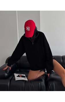 Etiler Collection Yarım Fermuarlı Üç İplik Sweatshirt - Siyah
