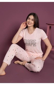 Lukitus Bambu Sıfır Yaka Kısa Kol Kadın Pijama Takımı - Pembe Lukitus Bambu Sıfır Yaka Kısa Kol Kadın Pijama Takımı - Pembe