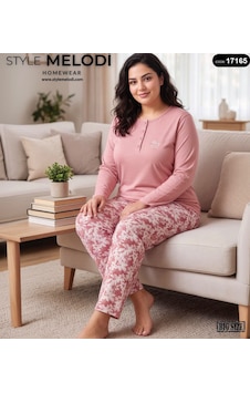 Melodi 17165 Uzun Kol %100 Pamuk Battal Büyük Beden Kadın Pijama Takımı Pembe Melodi 17165 Uzun Kol %100 Pamuk Battal Büyük Beden Kadın Pijama Takımı Pembe