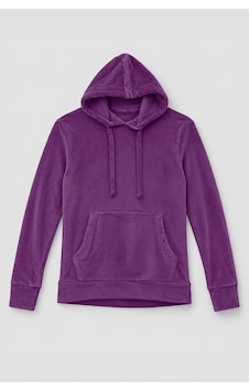 Markapia Kadın Kapüşonlu Cepli Yumuşak Kadife Dokulu Sweatshirt Mor