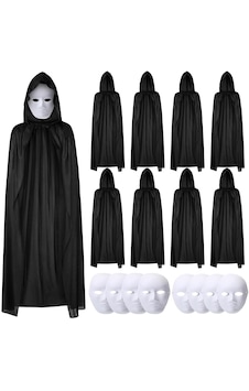 Go İthalat 120 Cm Siyah Kapüşonlu Pelerin Ve Boyanabilir Karton Maske 8 Li Set Go İthalat 120 Cm Siyah Kapüşonlu Pelerin Ve Boyanabilir Karton Maske 8 Li Set