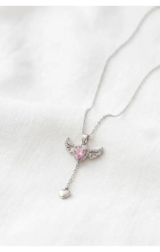 Kalpli Kanat Model Pembe Zirkon Taşlı Gümüş Renk Paslanmaz Çelik Kalpli Kanat Model Pembe Zirkon Taşlı Gümüş Renk Paslanmaz Çelik