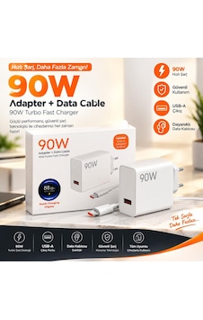 90w Turbo Saniyeli Usb To Typc-e Şarj Aleti 1-Beyaz 90w Turbo Saniyeli Usb To Typc-e Şarj Aleti 1-Beyaz