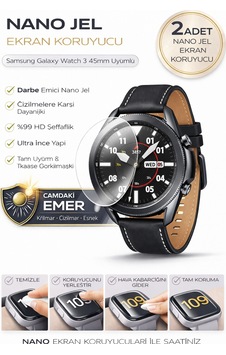 Samsung Galaxy Watch 3 45mm Uyumlu Nano Jel Ekran Koruyucu 2 Adet Darbe Emici Tam Kaplayan Samsung Galaxy Watch 3 45mm Uyumlu Nano Jel Ekran Koruyucu 2 Adet Darbe Emici Tam Kaplayan