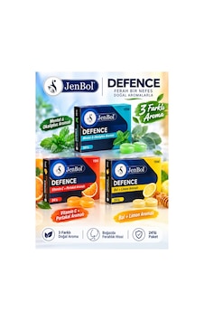 Jenbol Defence Boğaz Pastili 3'lü Set 72'li Mentol Okaliptus, Vitamin C Portakal, Bal Limon Aromalı Jenbol Defence Boğaz Pastili 3'lü Set 72'li Mentol Okaliptus, Vitamin C Portakal, Bal Limon Aromalı
