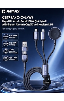 Remax All-in-one 100w Çok Fonksiyonlu Dönüştürücülü Örgü Şarj Kablosu 1.2m - Apple & Samsung Watch Uyumlu Cb17 Remax All-in-one 100w Çok Fonksiyonlu Dönüştürücülü Örgü Şarj Kablosu 1.2m - Apple & Samsung Watch Uyumlu Cb17