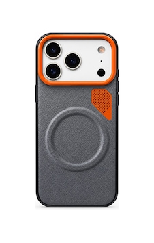 Apple iPhone 17 Pro Uyumlu Metal Tuşlu Magsafe Soğutma Izgaralı Vegan Deri Kılıf Ram Serisi Gri Apple iPhone 17 Pro Uyumlu Metal Tuşlu Magsafe Soğutma Izgaralı Vegan Deri Kılıf Ram Serisi Gri