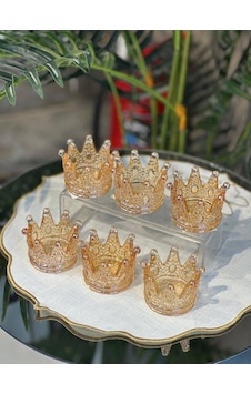 6 Lı Lüks Taç Model Cam Lokumluk Şekerlik Çikolatalık Kahve Yanı Sunumluk - Füme - Gold - Janjan Altın 6 Lı Lüks Taç Model Cam Lokumluk Şekerlik Çikolatalık Kahve Yanı Sunumluk - Füme - Gold - Janjan Altın