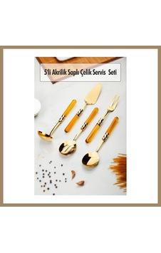 Bezos 5 Parça Gold Servis Seti & Servis Sunum Seti Amber Kepçe / Kevgir / Sıpatula / Çatal / Kaşık 22 Bezos 5 Parça Gold Servis Seti & Servis Sunum Seti Amber Kepçe / Kevgir / Sıpatula / Çatal / Kaşık 22