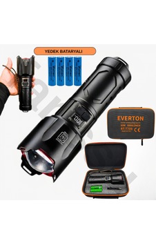 Everton Rt-t709 Profesyonel Fener - 4 Adet 18650 Model Pil Dahil - 10400 Mah Powerbank Siyah Everton Rt-t709 Profesyonel Fener - 4 Adet 18650 Model Pil Dahil - 10400 Mah Powerbank Siyah