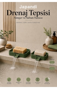 Ognami Japon Minimalist Drenaj Tepsisi Su Tahliyeli Banyo & Mutfak Düzenleyici - Yeşil Ognami Japon Minimalist Drenaj Tepsisi Su Tahliyeli Banyo & Mutfak Düzenleyici - Yeşil