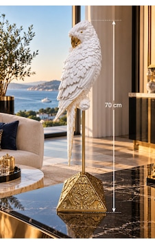 Beyaz Gold Papağan Biblo Dekoratif Ayaklı Salon Ve Ofis Aksesuarı