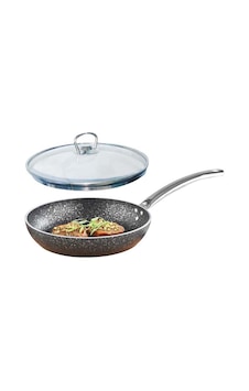 Granit Tava 22 Cm Cam Kapaklı Siyah Granit Tava 22 Cm Cam Kapaklı Siyah