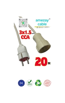 20 Metre Uzatma Kablosu Tek Prizli Cca 3x1.5mm² Tamir Bakımda Yardımcı Amezay Cable 20 Metre