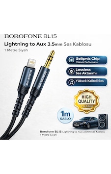 Borofone Bl15 Lightning To Aux 3.5mm Ses Kablosu 1 Metre Siyah Borofone Bl15 Lightning To Aux 3.5mm Ses Kablosu 1 Metre Siyah