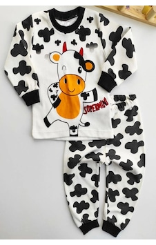 Bilge Trend İnek Baskılı Kız Erkek Bebek Çocuk Pijama Takımı Beyaz Bilge Trend İnek Baskılı Kız Erkek Bebek Çocuk Pijama Takımı Beyaz