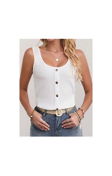 Butik İstanbul Kadın Askılı Yuvarlak Yakalı Önden Düğmeli Bürümcük Bluz Beyaz Butik İstanbul Kadın Askılı Yuvarlak Yakalı Önden Düğmeli Bürümcük Bluz Beyaz