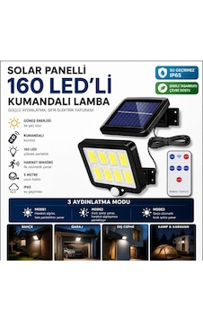 160 Led Solar Bahçe Aydınlatması, 6& Apos Lı Güneş Panelli Led Lamba, 5 Metre Kablolu Ve Kumandalı 160 Led Solar Bahçe Aydınlatması, 6& Apos Lı Güneş Panelli Led Lamba, 5 Metre Kablolu Ve Kumandalı