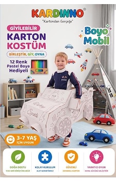 Kardinno Giyilebilir Karton Araba Kostümü Boyo Mobil - Çocuk Araba Boyama Maketi Pastel Boya Hediyeli Beyaz Kardinno Giyilebilir Karton Araba Kostümü Boyo Mobil - Çocuk Araba Boyama Maketi Pastel Boya Hediyeli Beyaz