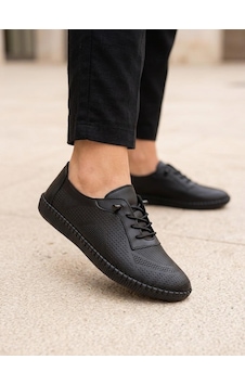 Beren Hakiki Deri Siyah Kadın Yürüyüş Ayakkabı Lazer Delikli Ortopedik Taban Elastik Bağcıklı Comfort Sneaker Beren Hakiki Deri Siyah Kadın Yürüyüş Ayakkabı Lazer Delikli Ortopedik Taban Elastik Bağcıklı Comfort Sneaker