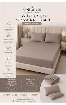 Lastikli Çarşaf Seti Yastık Kılıfları Dahil Çift Kişilik + 2 Ad Bej Lastikli Çarşaf Seti Yastık Kılıfları Dahil Çift Kişilik + 2 Ad Bej
