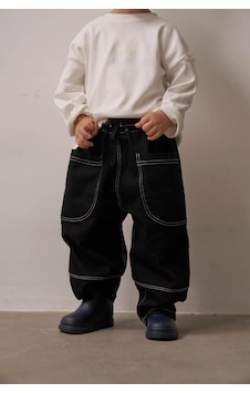 Oh La La Koala Cep Detaylı Unisex Kot Pantolon Siyah