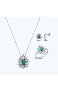 Altınbaş Yeşil Taşlı Altın Üçlü Damla Set Autk0033-b-24627-y-set Altınbaş Yeşil Taşlı Altın Üçlü Damla Set Autk0033-b-24627-y-set