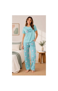 Pijamask Kadın Kısa Kollu Pamuklu Pijama Takım Mavi Pijamask Kadın Kısa Kollu Pamuklu Pijama Takım Mavi