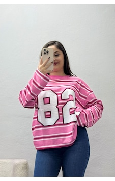 Belendir Kadın 2 İplik Çizgili Baskılı Bisiklet Yaka Sweat Pembe Model Tv-102112 Belendir Kadın 2 İplik Çizgili Baskılı Bisiklet Yaka Sweat Pembe Model Tv-102112