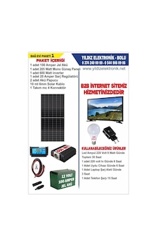 Solar Bağ Evi Paketi 1 - 205watt Panel - 100 Amper Jel Akü - 600watt İnverter Solar Bağ Evi Paketi 1 - 205watt Panel - 100 Amper Jel Akü - 600watt İnverter