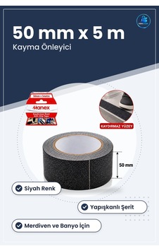 Kaydırmaz Bant Siyah 50 Mm X 5 M Merdiven Basamak Banyo Duş Kayma Çok Renkli