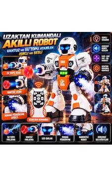 Uzaktan Kumandalı Akıllı Robot Vantuz Ve Su Topu Atabilen Sesli Işıklı Robot Oyuncak - Turuncu Uzaktan Kumandalı Akıllı Robot Vantuz Ve Su Topu Atabilen Sesli Işıklı Robot Oyuncak - Turuncu