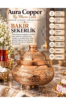 Aura Copper Kapaklı Bakır Şekerlik 3 Ayaklı El İşlemeli Lokumluk Bakır Renk Zımba Aura Copper Kapaklı Bakır Şekerlik 3 Ayaklı El İşlemeli Lokumluk Bakır Renk Zımba