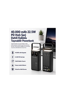 Hızlı Şarjlı Powerbank 40.000mah 22.5w Dahili Kablolu 2x Usb Outdoor Taşınabilir Işıklı Siyah - 890465018 Siyah Hızlı Şarjlı Powerbank 40.000mah 22.5w Dahili Kablolu 2x Usb Outdoor Taşınabilir Işıklı Siyah - 890465018 Siyah