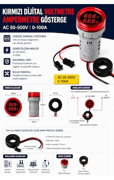 Dijital Voltmetre Ampermetre Ac50-500v 0-100a - Kırmızı