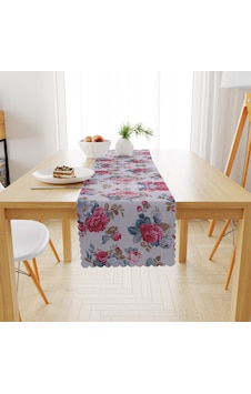 Pudra Gri Renkli Desenli Kadife Dokulu Runner 40x180