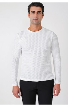 Efor Slim Fit Esnek Pamuklu Dokulu Kumaş Uzun Kollu Ekru Tişört Ts 934