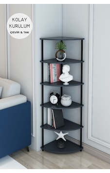 6 Raflı Köşe Üçgen Tasarım Kitaplık Ofis Salon Kitaplığı Köşe Raf Modern Şık Tasarım Antrasit 6 Raflı Köşe Üçgen Tasarım Kitaplık Ofis Salon Kitaplığı Köşe Raf Modern Şık Tasarım Antrasit