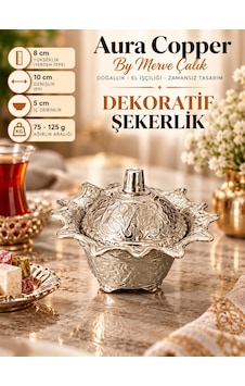 Aura Copper Dekoratif Kapaklı Şekerlik Lokumluk 10 Cm Gümüş Renk İşlemeli - Küçük Boy Beyaz - Gümüş Aura Copper Dekoratif Kapaklı Şekerlik Lokumluk 10 Cm Gümüş Renk İşlemeli - Küçük Boy Beyaz - Gümüş