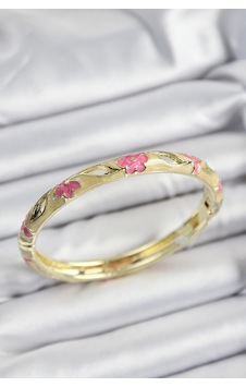 Mineli Pirinç Pembe Ve Hardal Çiçek Motifli Gold Renk Kadın Kelepçe - Tj-bb7369 Çok Renkli
