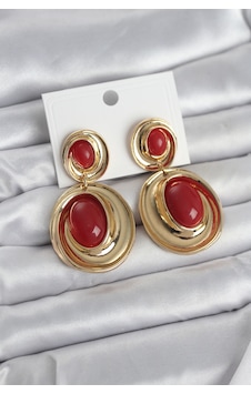 Kırmızı Sallantılı Damla Model Gold Renk Vintage Kadın Küpe Altın Kırmızı Sallantılı Damla Model Gold Renk Vintage Kadın Küpe Altın