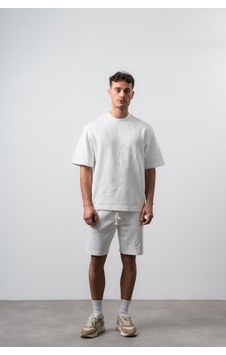 Erkek Nakış Detaylı Regular Fit T-shirt Şort Takım Ekru Erkek Nakış Detaylı Regular Fit T-shirt Şort Takım Ekru