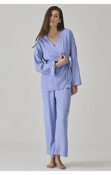 Pamuk & Pamuk Kadın Mavi Jakarlı Kimono Yaka Pijama Takımı Mavi Pamuk & Pamuk Kadın Mavi Jakarlı Kimono Yaka Pijama Takımı Mavi